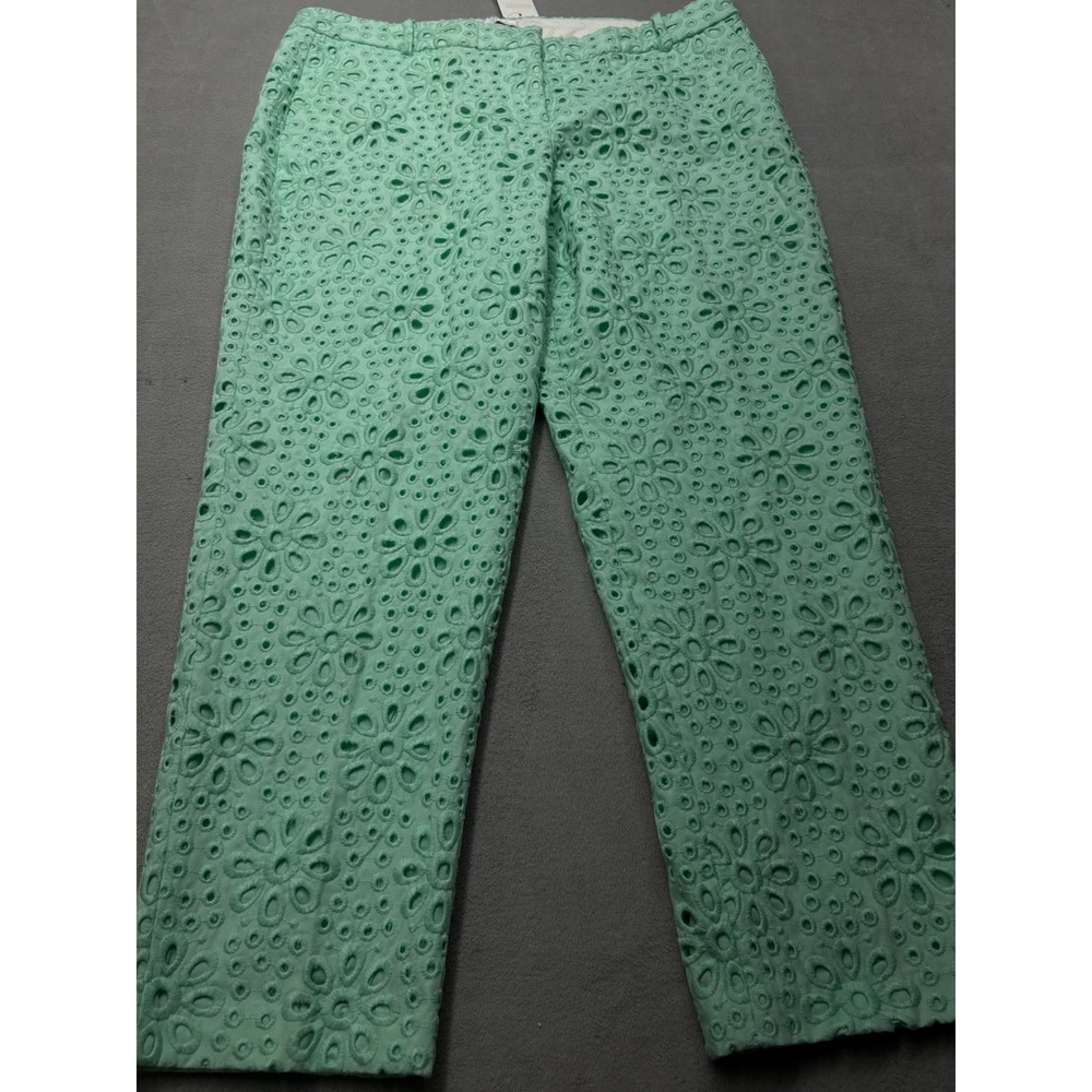 J.Crew Mint Green Floral Eyelet Straight Leg Pants Size 12 NWT 65899